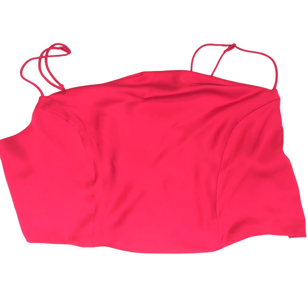 H&M Womens Glam Hot Pink Satin Night Out Cowl Neck Cami Crop Top Side Zip‎ XXL